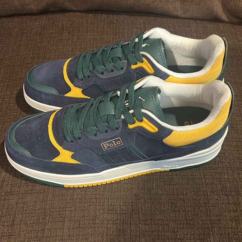 Polo by Ralph Lauren Blue and Yellow Retro Suede Sneakers - Picture 4 of 10